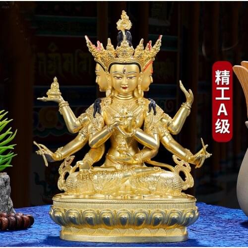 High grade gilding buddha statue Asia Buddhism Gilding golden Exorcism safety ZUNSHENG FOMO Langgama THREE FACE buddha statue