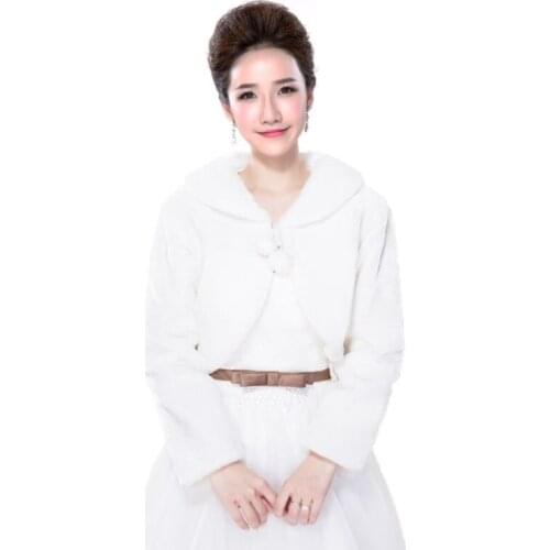 Womens Lady Faux Fur Long Sleeve Shawl Wrap Lapel Collar Pompom Ball Lace Up White Shrug Cape Pashmina Bridal Wedding Party W0YA