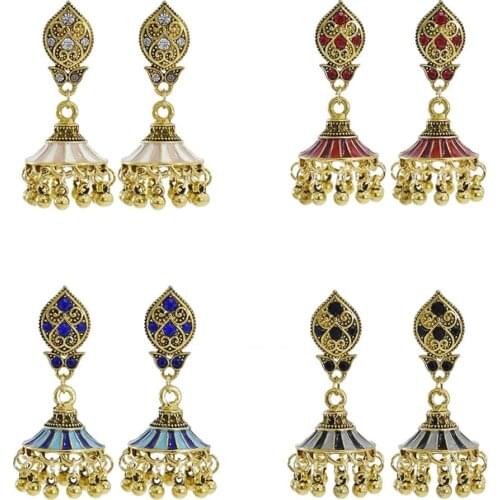 Afghan Ethnic Oxized crystal Drop Earrings For Women Pendient Gold Gyspy Bell tassel Ladies Indian Earring Vintage Bohemia Jewel