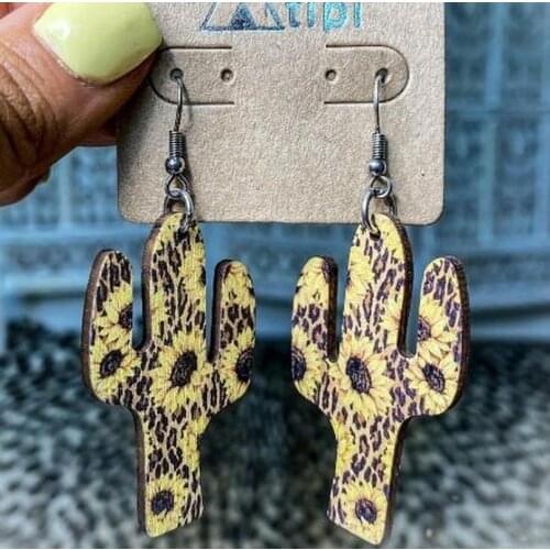 Wholesale New Fashion Designer Inspired Creative Cactus Cheetah Leopard Statement Desert Cactus Big Flower Earrings for Women