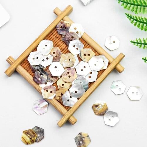 10PC Natural Shell Hexagon Buttons Retro Two Hole Sweater Coat Buttons DIY Clothing Processing Accessories Sewing Supplies