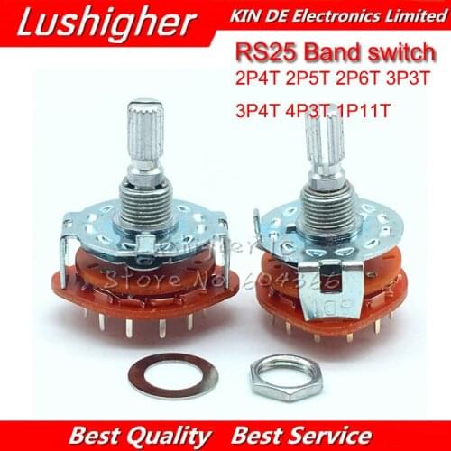 2PCS RS25 2P4T 2P5T 2P6T 3P3T 3P4T Band Switch Mount Rotary Switch Selector B 2 Pole 5 Position Knob Switch