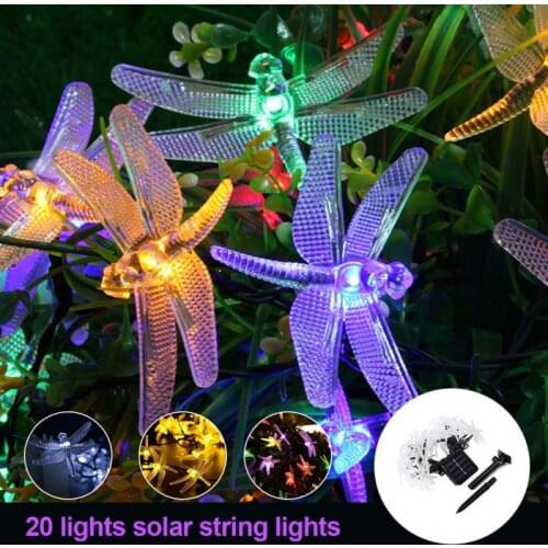 20 LED Solar Outdoor Party Fairy String Light Waterproof Dragonfly Night Bulbs Garden Christmas Garland Lamps Festival Decoratio