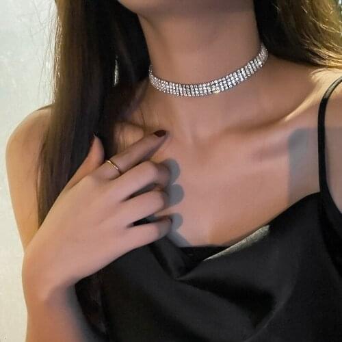 2020 New Rhinestone Choker Necklace Women Wedding Silver Color Crystal Chain Punk Gothic Chokers Jewelry Collier Femme Riverdale