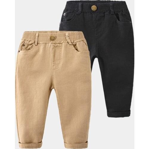 2021 Spring Autumn 2 3 4 6 8 10 Years Children Clothing Solid Color Long Pants Cotton Button Casual Trousers For Kids Baby Boys