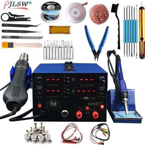 3 in1 909D++ Hot air gun soldering station Desoldering station DC regulated power supply 15V 2A thermostat soldering iron