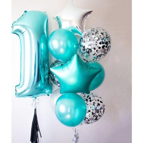 32inch Turquoise Foil number balloons 0-9 Digital air Globos happy birthday party decorations kids candy blue big Helium balls