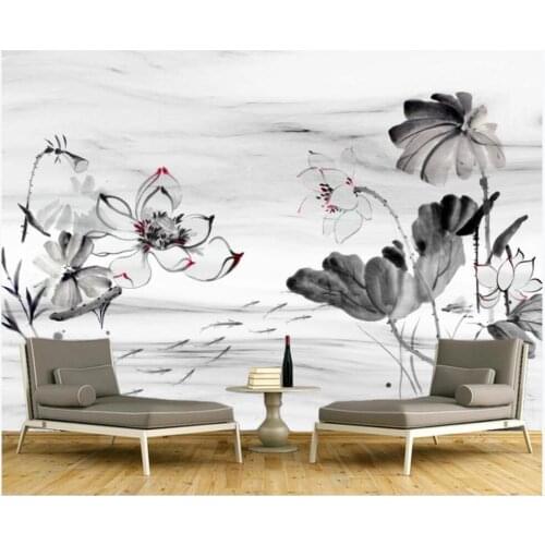 Custom photo 3d wallpaper Chinese ink lotus flower background living room home decor 3d wall murals wallpaper for walls 3 d
