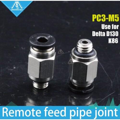 5pcs Nickel-plated brass PC3-M5 3D printer Remote Feeding Push inlet port connector Long-distance Quick Coupler Fit for Hotend