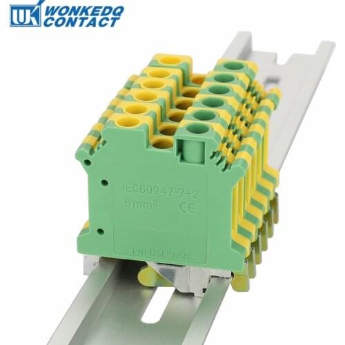10Pcs USLKG-6N Din Rail Terminal Blocks Ground Universal Class Connector Screw Terminal USLKG6