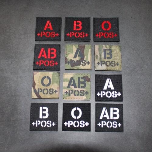 A+ B+ O+ AB+ POS Blood Type IR Reflective Patch Tactics Helmet Sticker For Backpack Coat Jacket Multicam Armband Military Badge