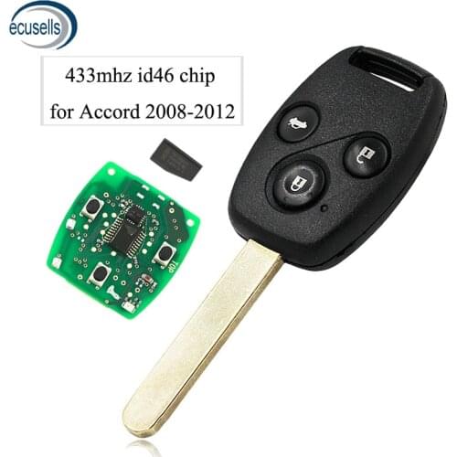 Car Key 3 Button Remote Key Fob 433MHz with ID46 Chip for Honda Accord 2008 2009 2010 2011 2012