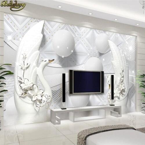 Beibehang Luxurious European White Swan Soft Pack 3d Ball TV Wall Background Custom Photo Wallpaper Large Mural Wall Sticker