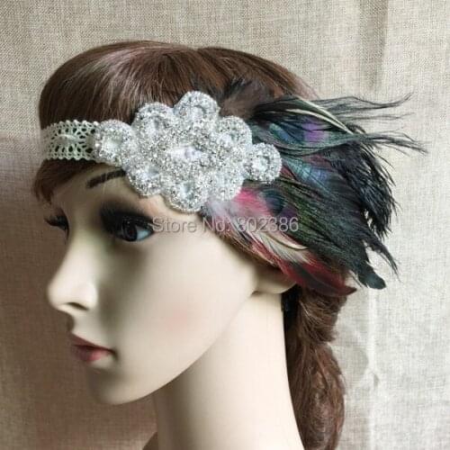 Free Shipping Girl Feather Rhinestone Headband