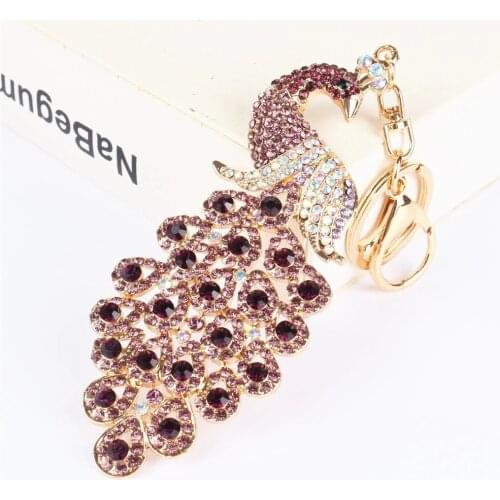 Keychain Crystal Glittering Rhinestone peacock Alloy Trendy Keychain Car Bag Accessories Fashion Keyrings For Women