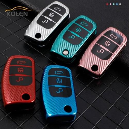 Carbon Fiber TPU Car Flip Key Case Cover For Ford Fiesta Focus 2 Ecosport KUGA Escape C-Max B-Maz Galaxy Shell Fob Accessories