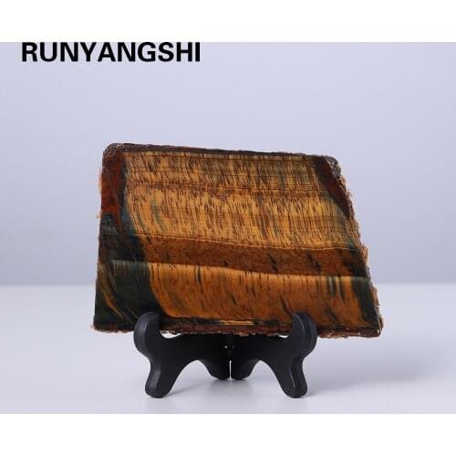 Natural yellow tiger eye stone Sliced decorative panel Home decoration decorative board Energy health gem ornaments with Bracket