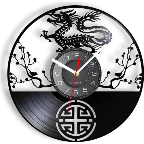 Fliying Dragon Decorative Wall Clock Loong Wintersweet Flower Seal Wall Watch With LED Backllight Laser Cut Handicraft Art-Decor