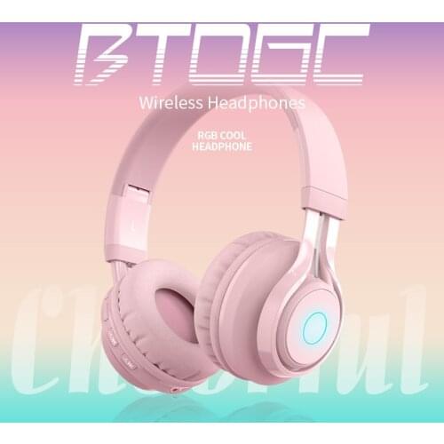 New arrival head-mounted cute wireless bluetooth childrens headset with microphone LED light hearing protection headset