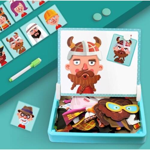 Children Wooden Magnetic Puzzle Stickers Double-sided Background Scene Cards Enlightenment Early Educational Intellectual Toys