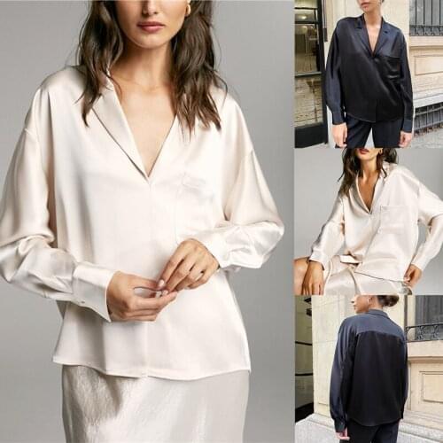 Kili Womens Elegant Button Down Long Sleeve Satin Blouse Shirt Tops