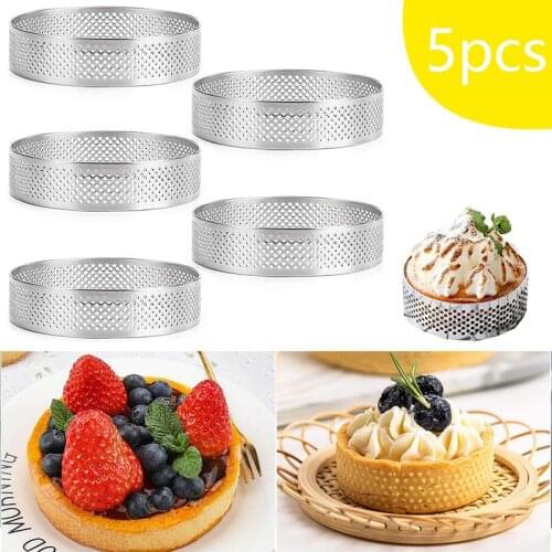 5Pcs Circular Stainless Steel Cake Tart Ring Non-Stick Perforation French Baking Ring Mousse Tart Mould Pie Pancake Maker Tools