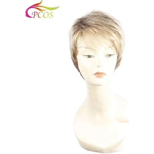 Short Ombre Brown Blonde Wigs For Black Women Natural Straigh Layer Puffy Heat Resistant Female Hair Wigs