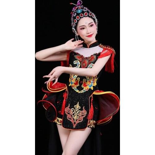 Singers Performance suit Chinese style cheongsam Dresses Party Celebrate Costume Jazz Black Tuxedo stage wear