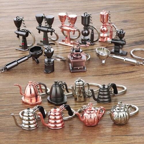 Creative Simulation Coffee machine Cocktail cup Keychain Fashion Car Key Ring Couple Bag Jewelry Pendant Funny Personalized Gift
