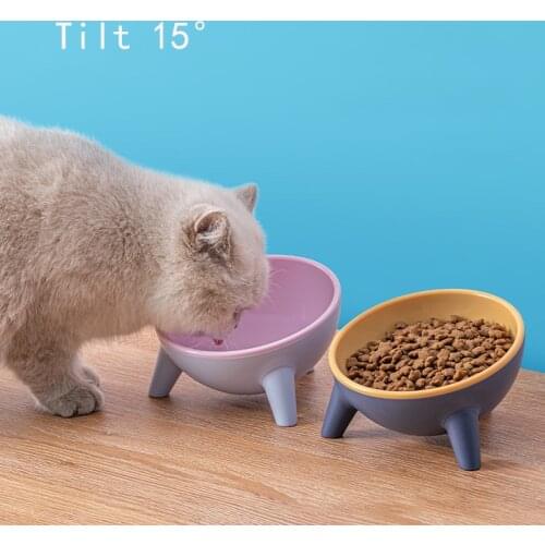 15° Tilt Pet Bowl With Stand For Cat Storage Of Food Raised Non-slip Neck Guard Pet Eating Food Bowls For Small Dogs Supplies