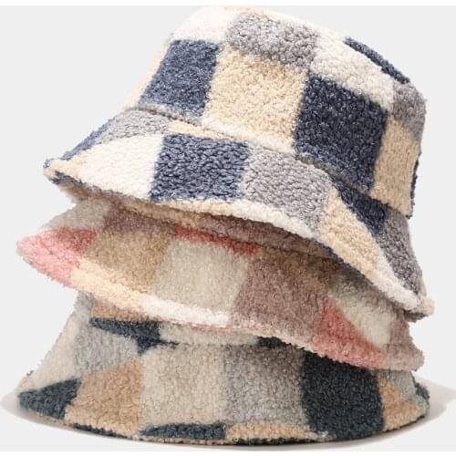 Fashion Autumn Winter Bucket Hat Women LambsWool Panama Hat Plus Velvet Warm Fisherman Cap Faux Fur Windproof Flat Top Basin Hat