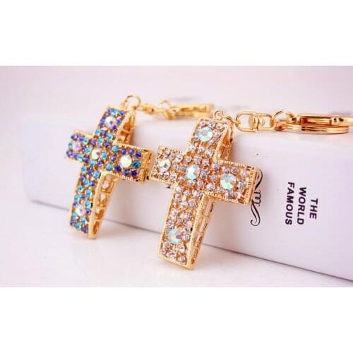 Fashion Crystal Cross Pendant Keychain Metal Key Rings Gold Rhinestone Crystal Key Chains Accessories Jewelry Gift Wholesale
