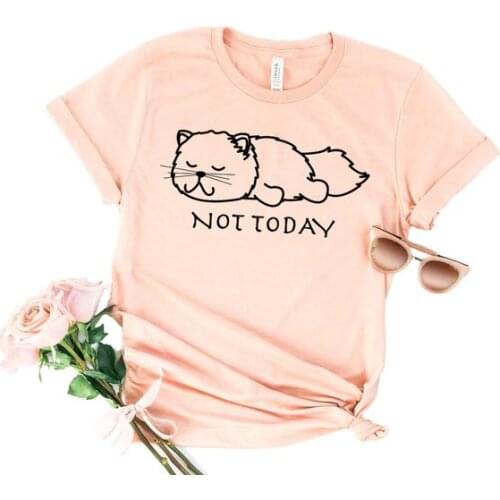 Not Today Cute Lazy Cat Mom Graphic Shirt Women Cotton kpop Fashion Plus Size O Neck graphic Mama T-shirt Short Sleeve Top Tees
