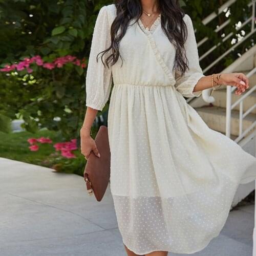 2021 New Autumn Winter V-neck Dress Women Printing Long-Sleeved Casual Loose Dot Plue Size Dress Elegant Party Maxi Long Dresses