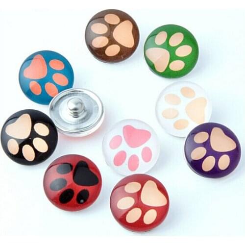 New arrive 20pcs/lot 18mm random color glass dog paw snap buttons for snap bracelet jewelry