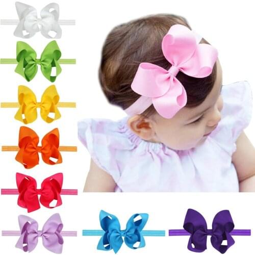 1Piece Solid Ribbon Bowknot Baby Headband For Cute Girls Nylon Elastic Hair Bands Handmade Turban Headwear Kids Hair Accessories