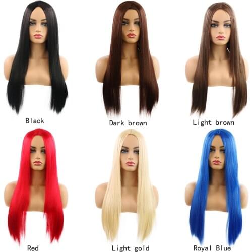 Ombre blonde Straight Long Synthetic Wigs For Women Black Brown Red Blue Wigs 24 inch 8 Color can be Cosplay Wigs Loryana
