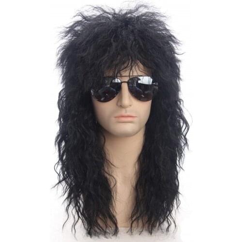 Gres Men Long Synthetic Hair Extension Wig Black Color Female Hairpiece Punk Puffy Headgear for Halloween High Temperature Fiber