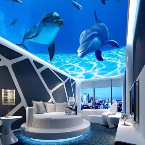 Custom Photo Personality Ceiling Undersea Dolphin Mural Wallpaper Bedroom Sofa Backdrop Wall Painting Waterproof