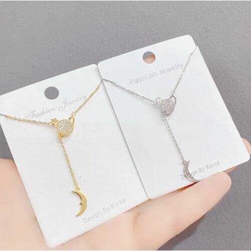 Simple Fantasy Planet Pendant Necklace Personalized Temperament Korean Diamond Necklace Moon Clavicle Chain Jewelry