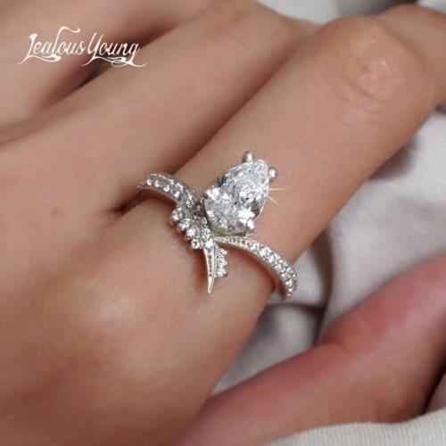 Luxury Female Big Crystal Zircon Stone Ring Silver Color Wedding Jewelry Promise Engagement Rings for Women