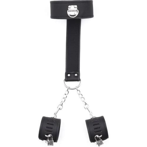 Sex Toys Leather Handcuffs Black Adjustable Neck Collar With Lock Straps Show Props For Women Toys
