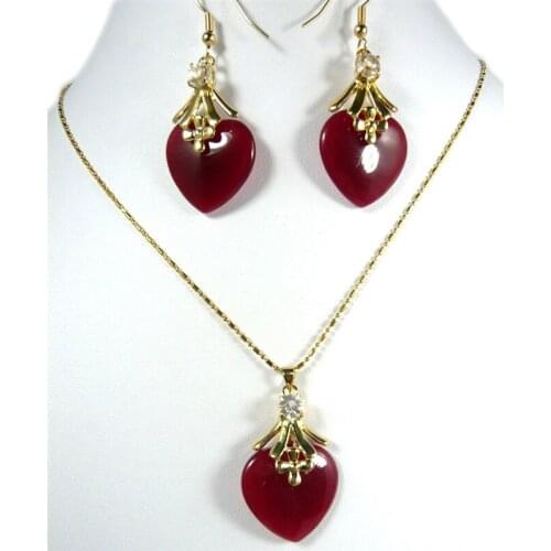 Heart Shape Natural Stone Chain Necklace Pendant Earrings Set Fashion Classic For Women Girls Gift Jewelry Set Gold Silver Color