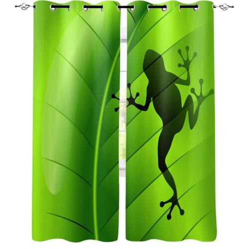 Animal Frog Green Leaf Plant Curtains Drapes For Living Room Blind Kitchen Window Home Decorations Curtain For Bedroom