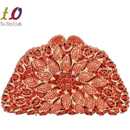 Red Flower Crystal Clutch bag Luxury Latest Diamond hard box evening party rhinestone clutch ladies wedding Feast purse 88586