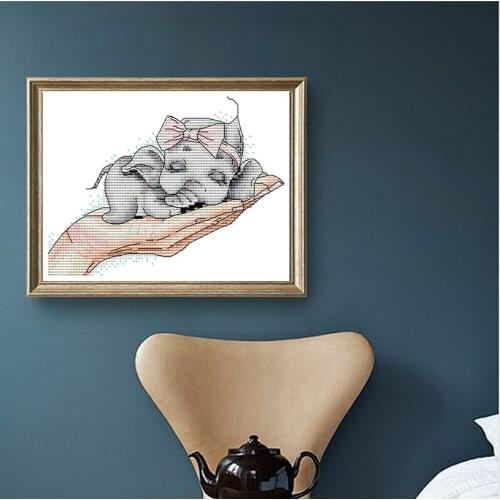 Super Cute Baby Elephant Joy Sunday Stamped Cross Stitch Kit Patterns 14CT 11CT Counted Print Handmade Embroidery Needlework Set