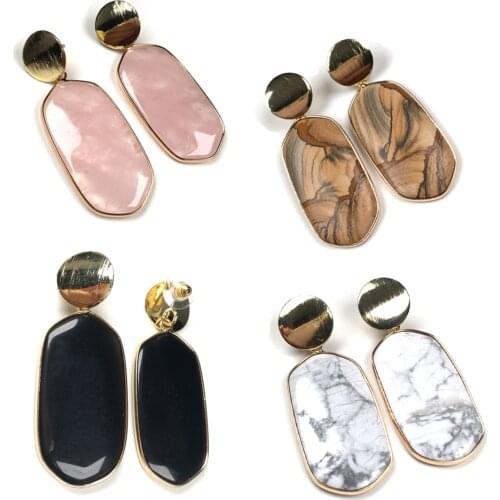 High Quality Natural Stone Earrings Stud Jewelry Handmade Long Rectangle Rose Quartze Stone Drop Earring Gifts for Women