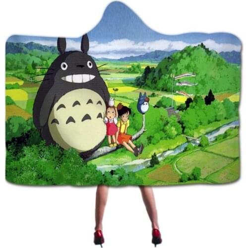Japanese Anime My Neighbor Totoro Printed Soft Blanket Warm Hoodie Blanket Home Sofa Camping Cloth Harajuku Hooded Blanket