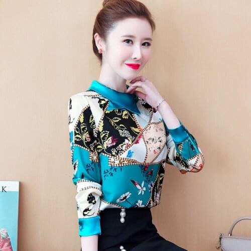 Spring Autumn Style Women Blouses Shirts Lady Casual Peter Pan Collar Printed Blusas Tops DD8992