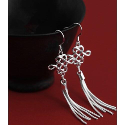 Silver Earrings For Women S925 Sterling Silver Jewelry Chinese knot Long Tassel Earing Brincos Femme Pendientes Wedding Gifts